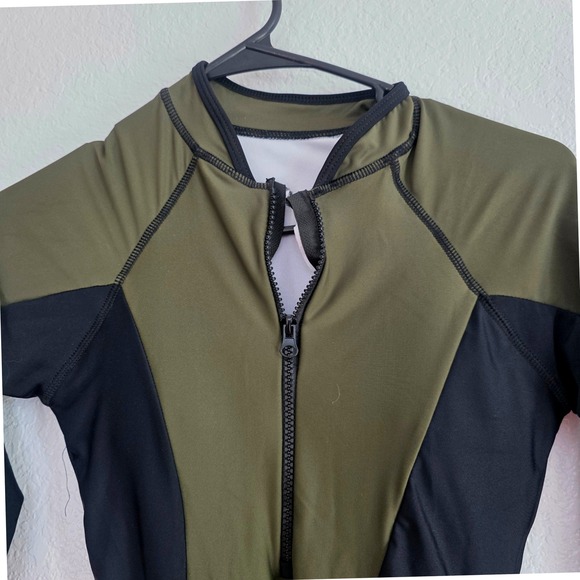 Long Sleeve One Piece Swimsuit Athletic Color Block Zip Up Bodysuit Size s - Picture 3 of 3